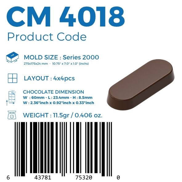 CM 4018 OVAL PURE 11,5gr. PRALINE CHOCOLATE MOULD