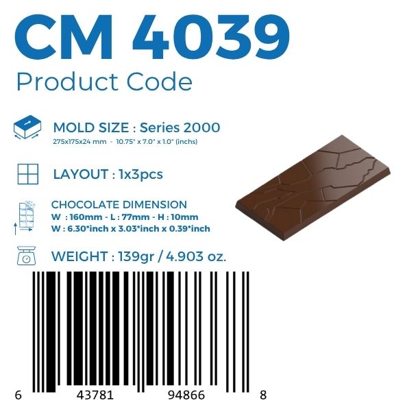 CM 4039 MOLDE PARA CHOCOLATE TABLETA LINES DE 139 G