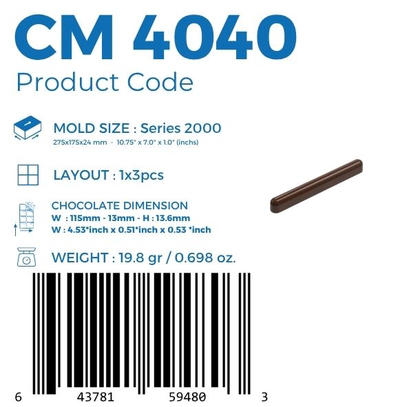 CM 4040 STIX STYLE BAR CHOCOLATE MOULD