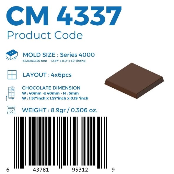 CM 4337 PLAIN SQUARE 8.9gr. CHOCOLATE MOULD