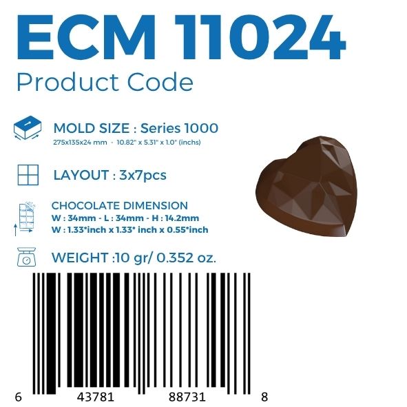 ECM 11024 DIAMOND HEART 10gr CHOCOLATE MOULD
