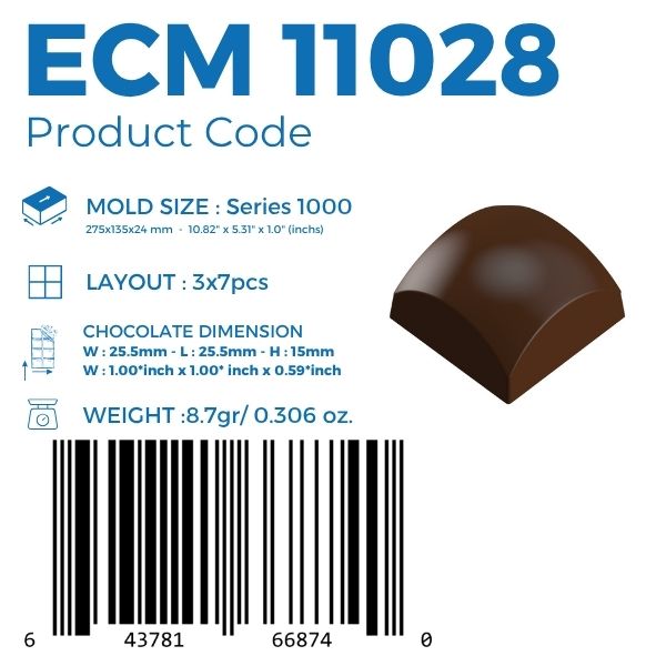 ECM 11028 SQUARE 8,7gr. SIGNATURE PRALINE CHOCOLATE MOULD