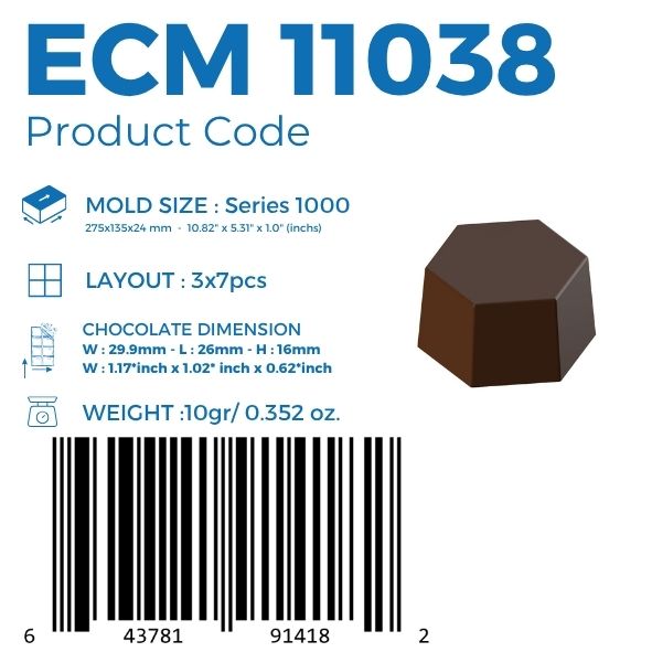 ECM 11038 HEXAGON 10gr PRALINE CHOCOLATE MOULD