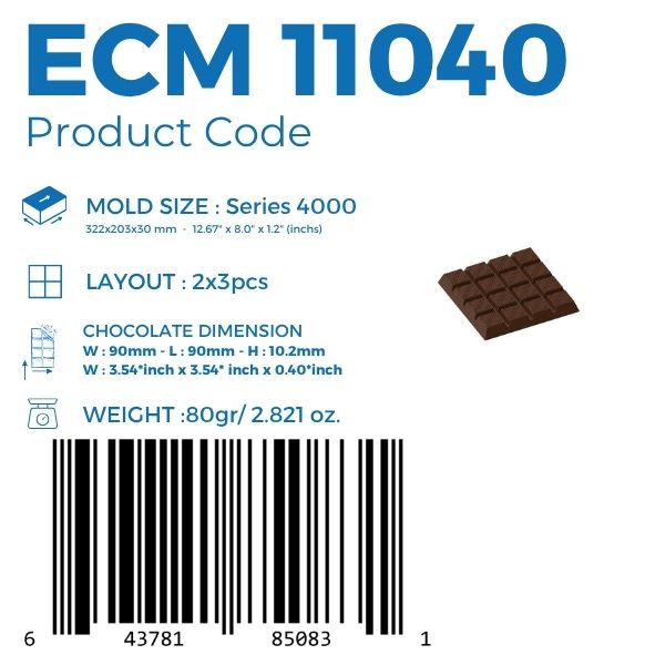 ECM 11040 SQUARE STRIPES 80gr. TABLET CHOCOLATE MOULD
