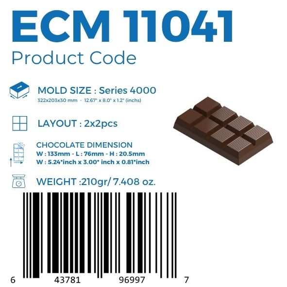 ECM 11041 8 BREAK 210gr. TABLET CHOCOLATE MOULD