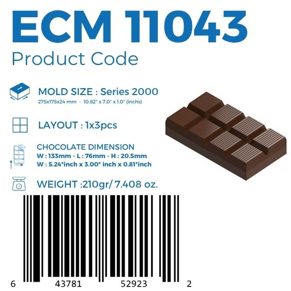 ECM 11043 8 BREAK 210gr. TABLET CHOCOLATE MOULD