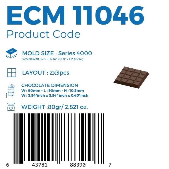 ECM 11046 SQUARE 80gr. TABLET CHOCOLATE MOULD