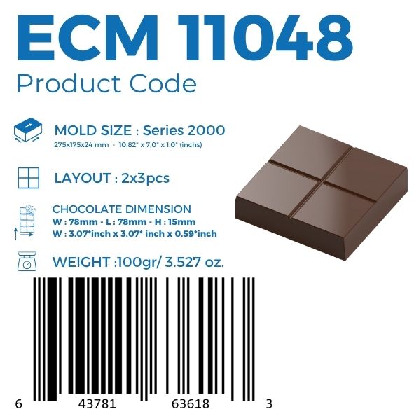 ECM 11048 SQUARE 100gr. TABLET CHOCOLATE MOULD