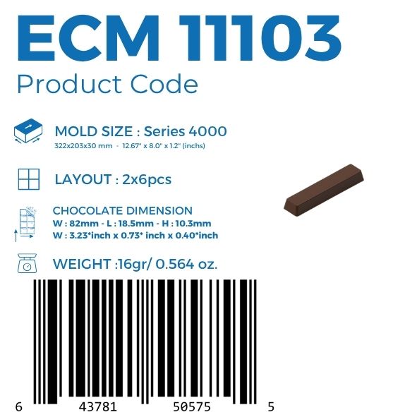 ECM 11103 PLAIN 16gr. BAR CHOCOLATE MOULD