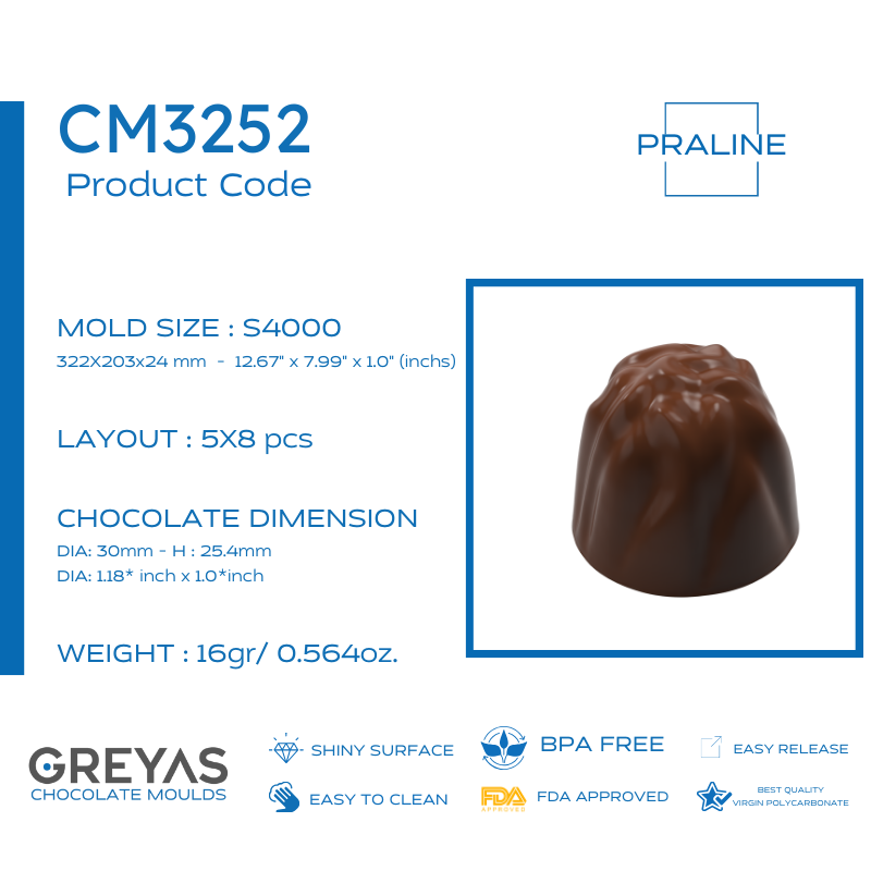 CM 3252  PRALİN ÇİKOLATA KALIBI - GREYAS CHOCOLATE MOULDS