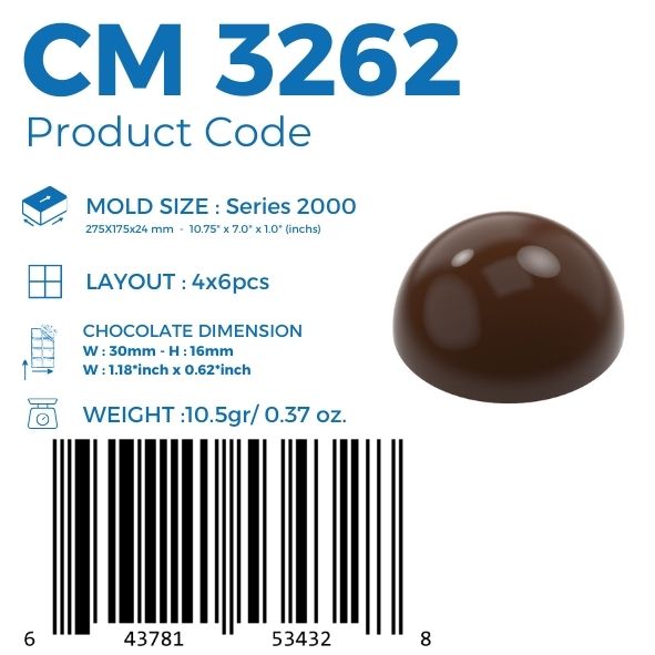 CM 3262 DOME 10,5gr BONBON CHOCOLATE MOULD – GREYAS CHOCOLATE MOULDS