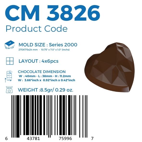 CM 3826 STAMPO CIOCCOLATO PRALINA CUORE DIAMANTE