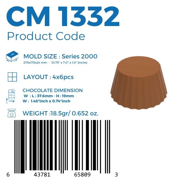 CM 1332 CUP 18,5gr PRALINE CHOCOLATE MOULD - GREYAS CHOCOLATE MOULDS