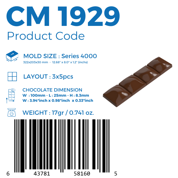 CM 1929 BAR ÇİKOLATA KALIBI - GREYAS CHOCOLATE MOULDS