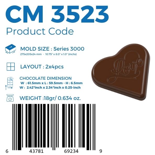 CM 3523  LOVE KALP ÇİKOLATA KALIBI