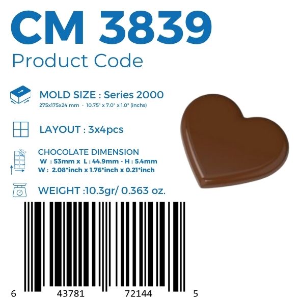 CM 3839 MOLDE DE CHOCOLATE CORAÇÃO FINO 10,3g