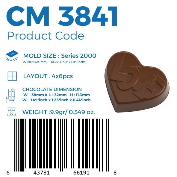CM 3841 MOLDE DE CHOCOLATE CORAÇÃO DE AMOR ASSINADO LUIS AMADO