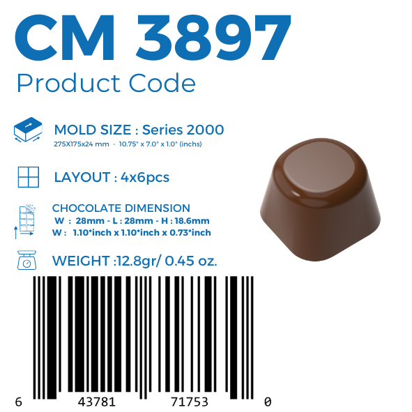 CM 3897 SQUARE BASED DOME 12,8gr CHOCOLATE MOULD