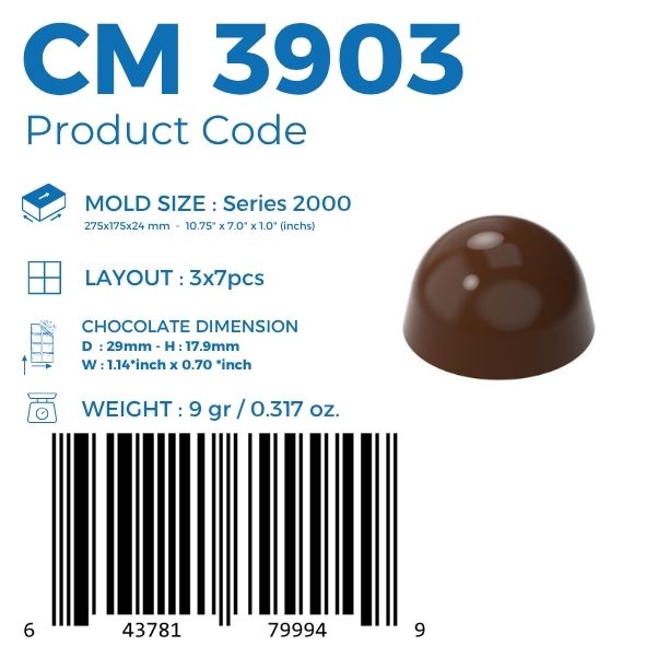 CM 3903 MOULE EN CHOCOLAT PRALINÉ EN FORME DE BONBON 9g 