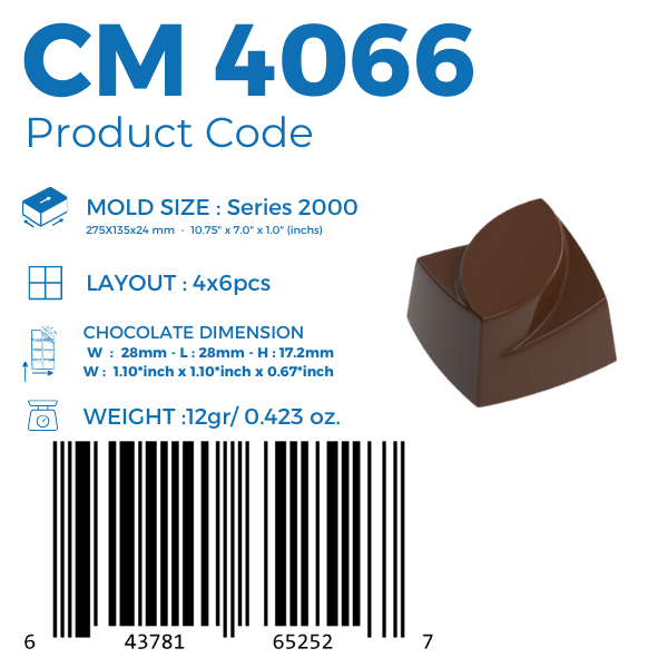 CM 4066 MOLDE DE CHOCOLATE PRALINÊ QUADRADO 12g