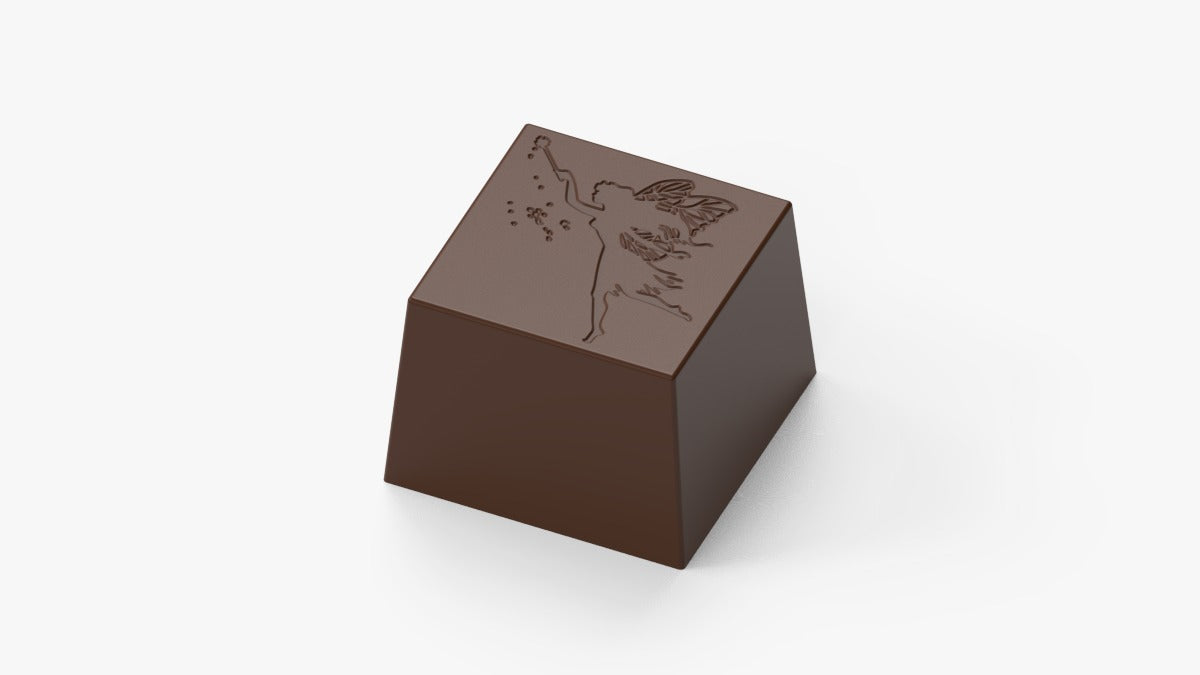 polycarbonate praline chocolate mold, fairy praline chocolate mold, fairy chocolate mould, engraved chocolate mold, square praline chocolate mold, geometric chocolate mold, decorated praline mold, embossed chocolate mold, fantasy chocolate mold, professional polycarbonate chocolate mold, bonbon chocolate mold, chocolate casting mold, artisan chocolate mold, confectionery mold, luxury praline mold, filled chocolate mold, reusable chocolate mold, rigid chocolate mould