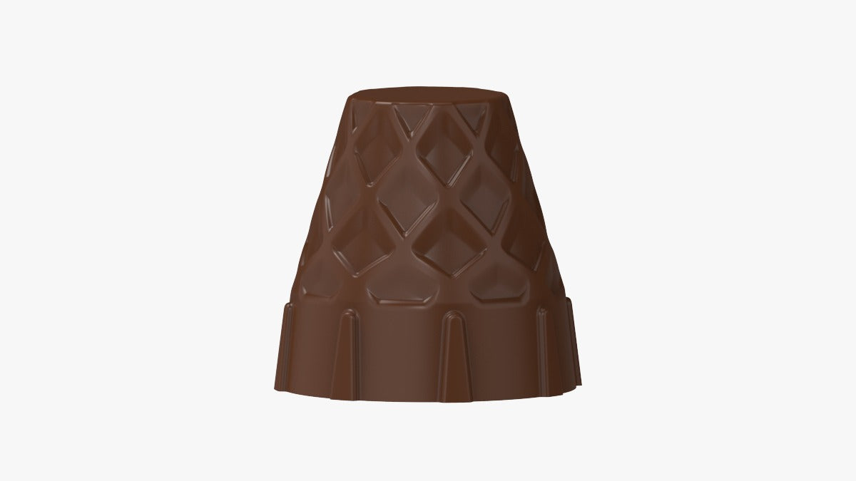 polycarbonate basket chocolate mold, basket shaped chocolate mold, woven pattern chocolate mold, textured chocolate mold, 3D basket chocolate mould, cone shaped chocolate mold, decorative chocolate mold, geometric chocolate mold, professional polycarbonate chocolate mold, chocolate figure mold, chocolate casting mold, confectionery chocolate mold, artisan chocolate mold, novelty chocolate mold, reusable chocolate mold, rigid chocolate mould, patterned chocolate mold