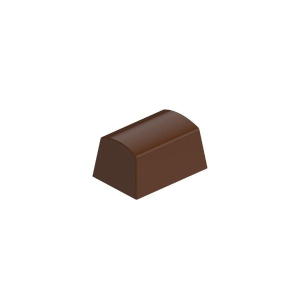 polycarbonate rectangular praline chocolate mold, curved top chocolate mold, domed rectangular chocolate mould, bar shaped praline mold, rounded chocolate mold, geometric chocolate mould, filled chocolate mold, professional polycarbonate chocolate mold, bonbon chocolate mold, praline chocolate mould, chocolate casting mold, confectionery chocolate mold, artisan chocolate mold, reusable chocolate mold, rigid chocolate mould, premium bonbon mold