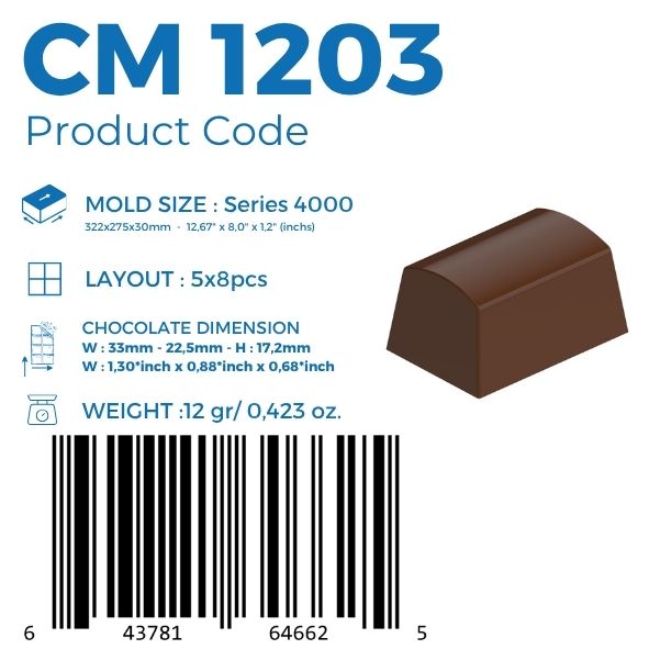 polycarbonate rectangular praline chocolate mold, curved top chocolate mold, domed rectangular chocolate mould, bar shaped praline mold, rounded chocolate mold, geometric chocolate mould, filled chocolate mold, professional polycarbonate chocolate mold, bonbon chocolate mold, praline chocolate mould, chocolate casting mold, confectionery chocolate mold, artisan chocolate mold, reusable chocolate mold, rigid chocolate mould, premium bonbon mold