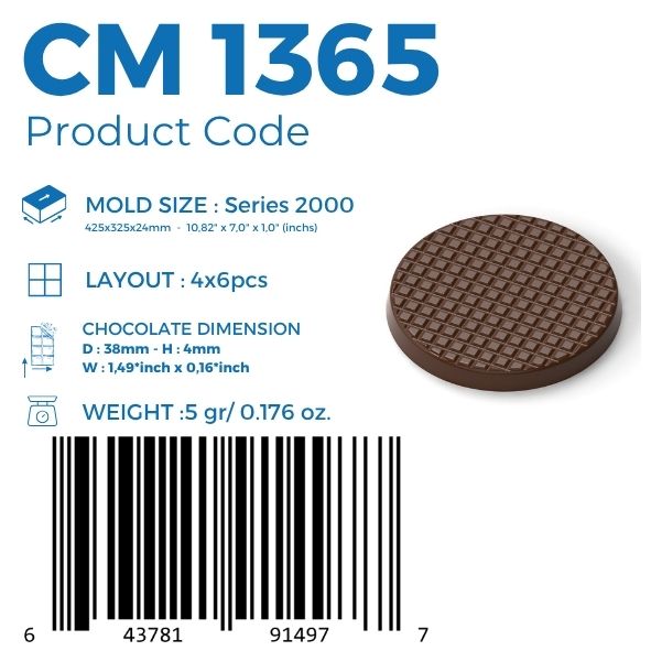 polycarbonate round chocolate mold, waffle texture chocolate mold, grid pattern chocolate mould, round praline chocolate mold, textured chocolate mold, checker pattern chocolate mold, embossed chocolate mold, circular chocolate mould, geometric chocolate mold, decorative bonbon mold, professional polycarbonate chocolate mold, artisan chocolate mold, confectionery chocolate mold, chocolate casting mold, reusable chocolate mold, rigid chocolate mould