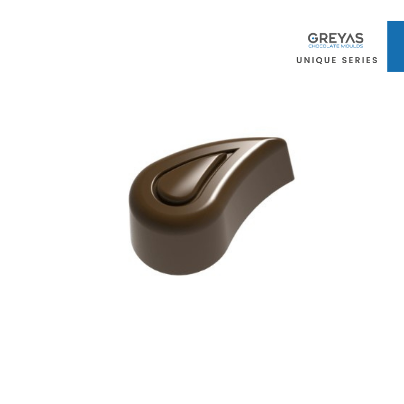 polycarbonate teardrop chocolate mold, drop shape chocolate mold, raindrop chocolate mould, teardrop praline mold, teardrop bonbon mold, geometric chocolate mold, modern chocolate mould, recessed drop chocolate mold, decorative praline mold, 3D teardrop chocolate mold, filled chocolate mold, professional polycarbonate chocolate mold, artisan chocolate mold, confectionery chocolate mold, chocolate casting mold, reusable chocolate mold, rigid chocolate mould