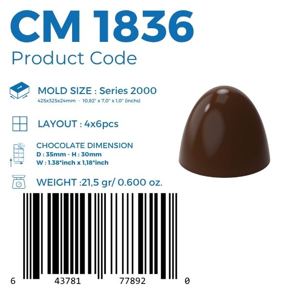 polycarbonate bullet chocolate mold, dome chocolate mold, conical praline chocolate mold, rounded cone chocolate mould, tall dome chocolate mold, 3D praline mold, smooth chocolate mold, bonbon chocolate mould, geometric chocolate mold, filled chocolate mold, professional polycarbonate chocolate mold, artisan chocolate mold, confectionery chocolate mold, chocolate casting mold, reusable chocolate mold, rigid chocolate mould, modern praline mold