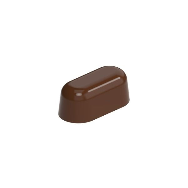 polycarbonate capsule chocolate mold, oblong chocolate mold, rounded rectangle chocolate mould, capsule praline mold, oval chocolate mold, domed chocolate mold, modern bonbon mold, geometric chocolate mould, filled chocolate mold, professional polycarbonate chocolate mold, praline chocolate mould, chocolate casting mold, confectionery chocolate mold, artisan chocolate mold, reusable chocolate mold, rigid chocolate mould, premium bonbon mold