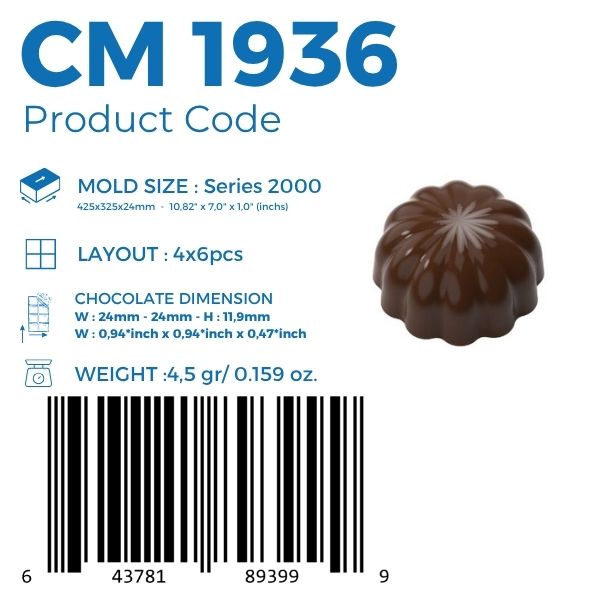 polycarbonate flower chocolate mold, floral chocolate mould, flower shaped praline mold, blossom chocolate mold, petal chocolate mold, fluted chocolate mold, round floral chocolate mould, decorative bonbon mold, 3D flower chocolate mold, elegant chocolate mold, professional polycarbonate chocolate mold, praline chocolate mould, chocolate casting mold, confectionery chocolate mold, artisan chocolate mold, reusable chocolate mold, rigid chocolate mould