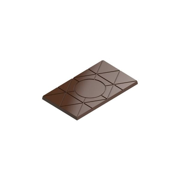 polycarbonate geometric chocolate mold, geometric tablet chocolate mold, circle center chocolate mold, faceted chocolate bar mold, triangle pattern chocolate mould, modern chocolate bar mold, abstract chocolate mold, segmented chocolate tablet mold, rectangular chocolate mold, decorative chocolate bar mould, professional polycarbonate chocolate mold, artisan chocolate mold, chocolate casting mold, confectionery chocolate mold, premium chocolate bar mold, reusable chocolate mold, rigid chocolate mould