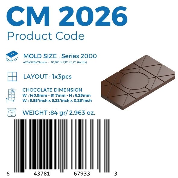 polycarbonate geometric chocolate mold, geometric tablet chocolate mold, circle center chocolate mold, faceted chocolate bar mold, triangle pattern chocolate mould, modern chocolate bar mold, abstract chocolate mold, segmented chocolate tablet mold, rectangular chocolate mold, decorative chocolate bar mould, professional polycarbonate chocolate mold, artisan chocolate mold, chocolate casting mold, confectionery chocolate mold, premium chocolate bar mold, reusable chocolate mold, rigid chocolate mould