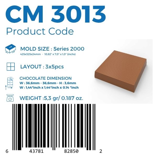 polycarbonate square chocolate mold, striped chocolate mold, ribbed chocolate mould, textured praline chocolate mold, linear pattern chocolate mold, square praline mold, geometric chocolate mold, modern chocolate mould, embossed chocolate mold, decorative bonbon mold, professional polycarbonate chocolate mold, filled chocolate mold, artisan chocolate mold, confectionery chocolate mold, chocolate casting mold, reusable chocolate mold, rigid chocolate mould, minimalist chocolate mold