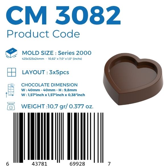 polycarbonate heart chocolate mold, heart shaped chocolate mould, 3D heart chocolate mold, heart frame chocolate mold, hollow heart chocolate mold, recessed heart chocolate mold, romantic chocolate mold, Valentine chocolate mold, love themed chocolate mold, heart praline mold, bonbon chocolate mold, filled chocolate mold, professional polycarbonate chocolate mold, chocolate casting mold, confectionery chocolate mold, artisan chocolate mold, reusable chocolate mold, rigid chocolate mould