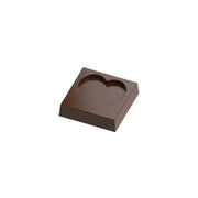 polycarbonate heart chocolate mold, heart praline chocolate mold, heart shaped chocolate mould, square heart chocolate mold, heart center chocolate mold, romantic chocolate mold, Valentine chocolate mold, love themed chocolate mold, bonbon chocolate mold, filled chocolate mold, geometric chocolate mold, professional polycarbonate chocolate mold, chocolate casting mold, confectionery chocolate mold, artisan chocolate mold, reusable chocolate mold, rigid chocolate mould