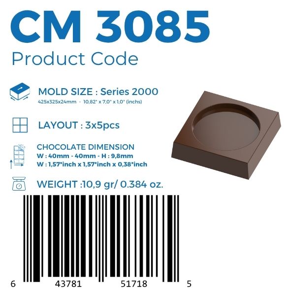 polycarbonate square chocolate mold, square chocolate mould, round center chocolate mold, circular insert chocolate mold, geometric chocolate mold, square praline chocolate mold, round disc chocolate mold, minimalist chocolate mold, modern chocolate mold, professional polycarbonate chocolate mold, chocolate casting mold, bonbon chocolate mold, confectionery chocolate mold, artisan chocolate mold, reusable chocolate mold, rigid chocolate mould, decorative chocolate mold