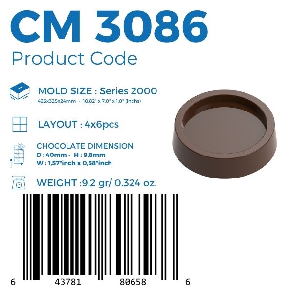 polycarbonate round chocolate mold, circular chocolate mold, disc chocolate mould, round praline chocolate mold, flat round chocolate mold, coin chocolate mold, medallion chocolate mold, simple chocolate mold, plain chocolate mold, professional polycarbonate chocolate mold, chocolate casting mold, confectionery chocolate mold, artisan chocolate mold, reusable chocolate mold, rigid chocolate mould, round bonbon mold