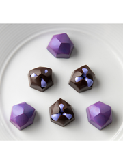 polycarbonate faceted chocolate mold, geometric chocolate mold, gemstone chocolate mould, diamond chocolate mold, polygon praline chocolate mold, jewel shaped chocolate mold, faceted bonbon mold, 3D geometric chocolate mold, angular chocolate mould, modern praline mold, decorative chocolate mold, professional polycarbonate chocolate mold, filled chocolate mold, artisan chocolate mold, confectionery chocolate mold, chocolate casting mold, reusable chocolate mold, rigid chocolate mould
