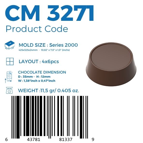 polycarbonate round chocolate mold, round praline chocolate mold, circular bonbon mold, flat top chocolate mold, tapered chocolate mold, round bonbon chocolate mould, classic praline mold, geometric chocolate mold, minimalist chocolate mold, professional polycarbonate chocolate mold, filled chocolate mold, chocolate casting mold, confectionery chocolate mold, artisan chocolate mold, reusable chocolate mold, rigid chocolate mould, premium praline mold
