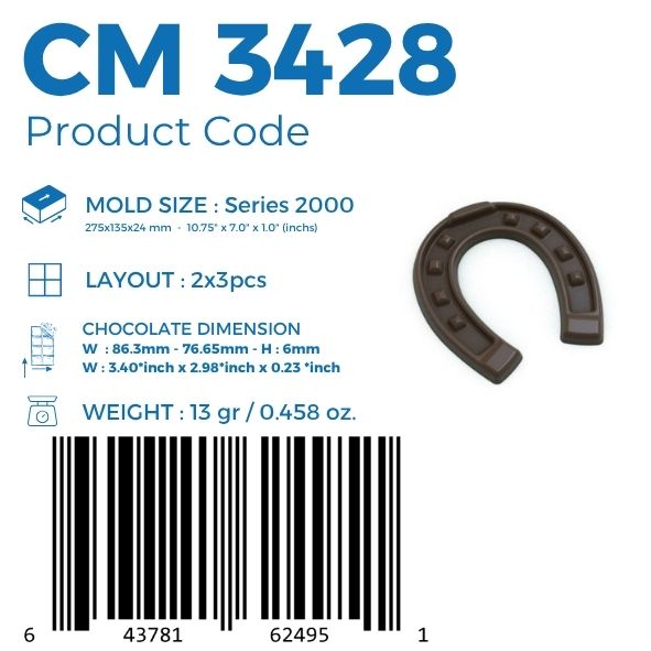 polycarbonate horseshoe chocolate mold, horseshoe chocolate mould, horse shoe chocolate mold, lucky horseshoe chocolate mold, equestrian chocolate mold, western chocolate mold, horse themed chocolate mold, 3D horseshoe chocolate mold, novelty chocolate mold, decorative chocolate mold, professional polycarbonate chocolate mold, chocolate figure mold, chocolate casting mold, confectionery chocolate mold, artisan chocolate mold, reusable chocolate mold, rigid chocolate mould