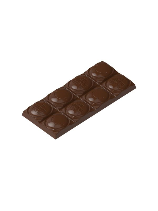 polycarbonate tablet chocolate mold, round segment chocolate bar mold, domed chocolate bar mould, circular chocolate segment mold, textured chocolate tablet mold, embossed chocolate mold, segmented chocolate bar mold, geometric chocolate mould, decorative chocolate tablet mold, modern chocolate bar mold, break apart chocolate mold, professional polycarbonate chocolate mold, artisan chocolate mold, confectionery chocolate mold, chocolate casting mold, reusable chocolate mold, rigid chocolate mould