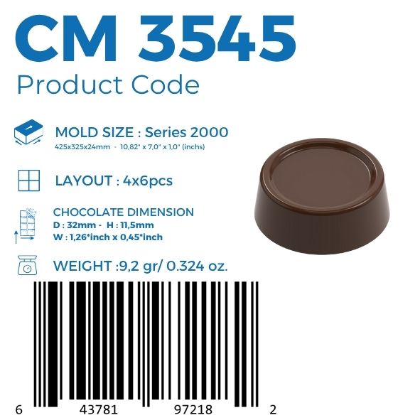 polycarbonate round praline chocolate mold, round chocolate mould, circular bonbon mold, flat top chocolate mold, round bonbon chocolate mold, classic praline mold, geometric chocolate mold, minimalist chocolate mold, professional polycarbonate chocolate mold, chocolate casting mold, filled chocolate mold, confectionery chocolate mold, artisan chocolate mold, reusable chocolate mold, rigid chocolate mould, premium bonbon mold