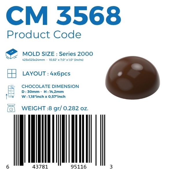 polycarbonate dome chocolate mold, hemisphere chocolate mold, half sphere chocolate mould, round dome praline mold, dome bonbon mold, smooth chocolate mold, glossy chocolate mold, 3D chocolate dome mold, professional polycarbonate chocolate mold, filled chocolate mold, praline chocolate mold, bonbon chocolate mould, artisan chocolate mold, confectionery chocolate mold, chocolate casting mold, reusable chocolate mold, rigid chocolate mould, modern praline mold