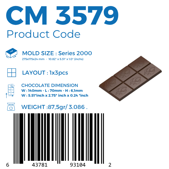 polycarbonate botanical chocolate mold, leaf chocolate mold, cocoa leaf chocolate mold, botanical chocolate bar mould, segmented chocolate tablet mold, 6 segment chocolate mold, engraved leaf chocolate mold, embossed chocolate bar mold, nature inspired chocolate mold, decorative chocolate tablet mold, rectangular chocolate bar mold, professional polycarbonate chocolate mold, artisan chocolate mold, confectionery chocolate mold, chocolate casting mold, reusable chocolate mold, rigid chocolate mould
