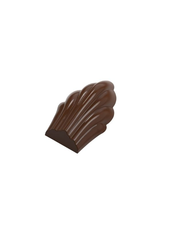 polycarbonate shell chocolate mold, seashell chocolate mold, scallop shell chocolate mould, ribbed chocolate mold, fluted chocolate mold, shell shaped chocolate mold, decorative chocolate mold, elongated shell chocolate mold, textured chocolate mould, 3D shell chocolate mold, artisan chocolate mold, professional polycarbonate chocolate mold, praline chocolate mold, bonbon chocolate mold, chocolate casting mold, confectionery chocolate mold, reusable chocolate mold, rigid chocolate mould