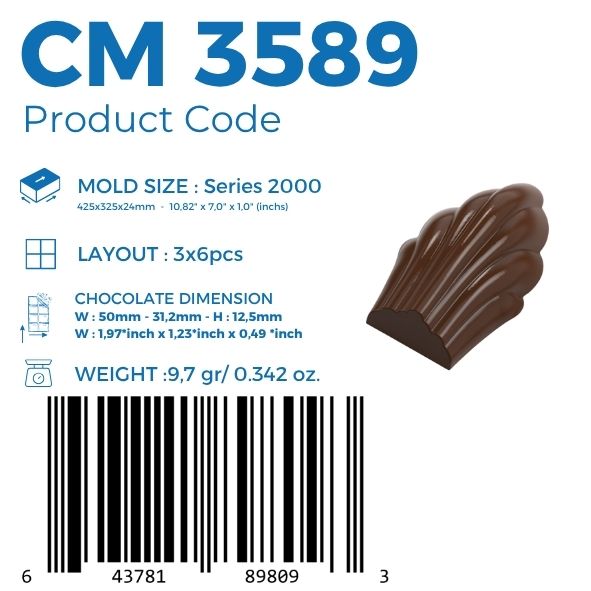 polycarbonate shell chocolate mold, seashell chocolate mold, scallop shell chocolate mould, ribbed chocolate mold, fluted chocolate mold, shell shaped chocolate mold, decorative chocolate mold, elongated shell chocolate mold, textured chocolate mould, 3D shell chocolate mold, artisan chocolate mold, professional polycarbonate chocolate mold, praline chocolate mold, bonbon chocolate mold, chocolate casting mold, confectionery chocolate mold, reusable chocolate mold, rigid chocolate mould