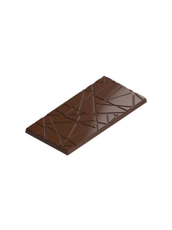 polycarbonate cracked chocolate mold, shattered glass chocolate mold, broken pattern chocolate mould, geometric chocolate bar mold, abstract chocolate tablet mold, fractured chocolate mold, crack pattern chocolate mold, textured chocolate bar mould, modern chocolate mold, decorative chocolate tablet mold, segmented chocolate mold, professional polycarbonate chocolate mold, artisan chocolate bar mold, chocolate casting mold, confectionery chocolate mold, reusable chocolate mold, rigid chocolate mould